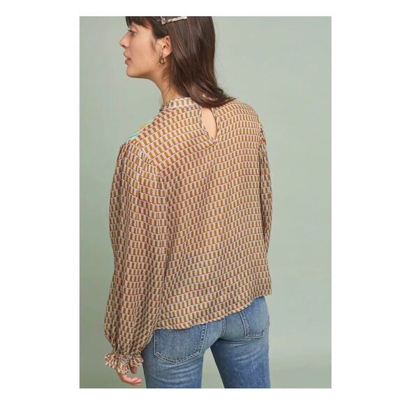 Anthropologie Conditions Apply Retro Peasant Blouse XS Colorful Balloon Sleeve - Picture 13 of 13